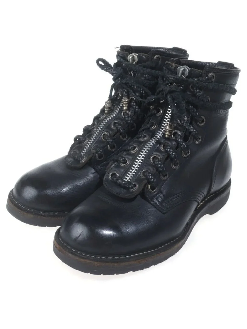 Chrome Hearts Fireman Man Center Daga Zip Supple Leather Boots